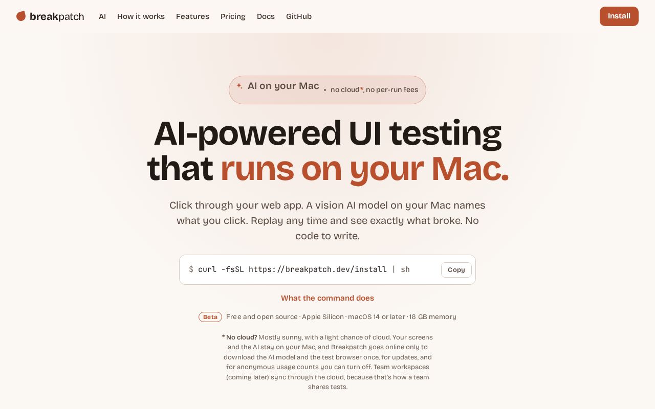 Preview of Breakpatch: AI UI testing on your Mac