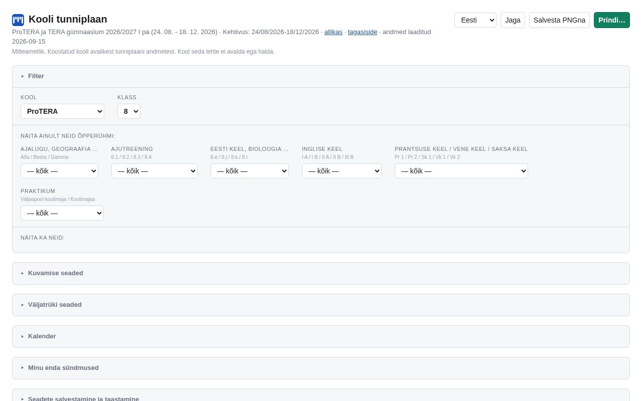 Preview of Personalized EduPage timetables
