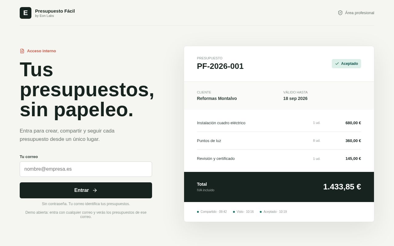 Preview of Portfolio de proyectos, vibe-coded apps, agents y código de Eon Labs.