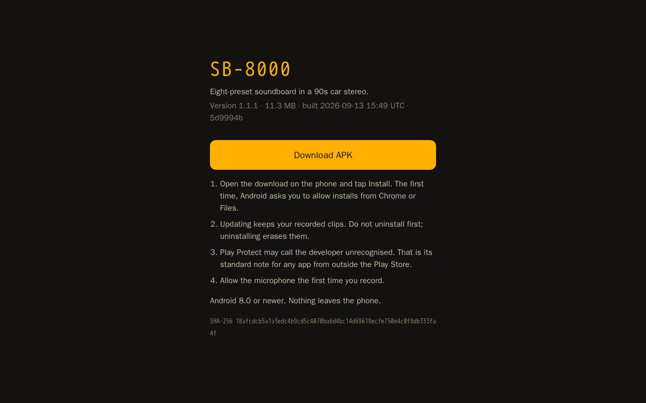Preview of Installable Android builds of SB-8000, a 90s-car-stereo soundboard.