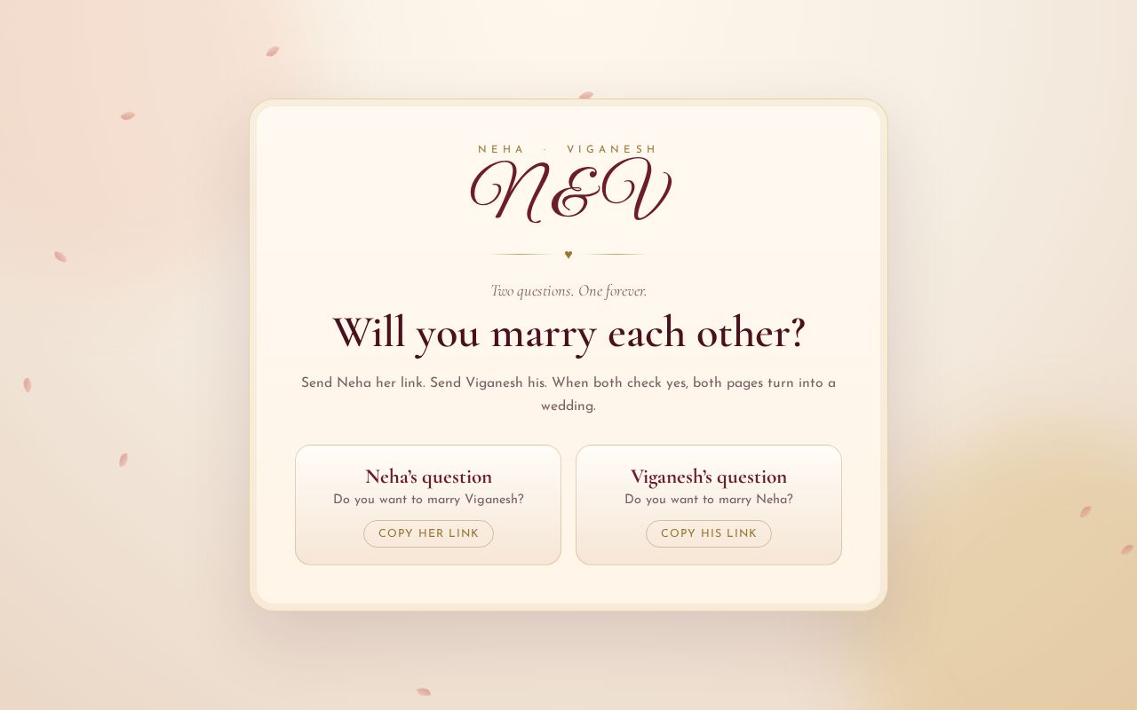 Preview of Wedding vow site for Neha and Viganesh