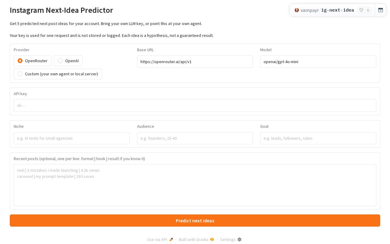 Preview of Instagram Next-Idea Predictor