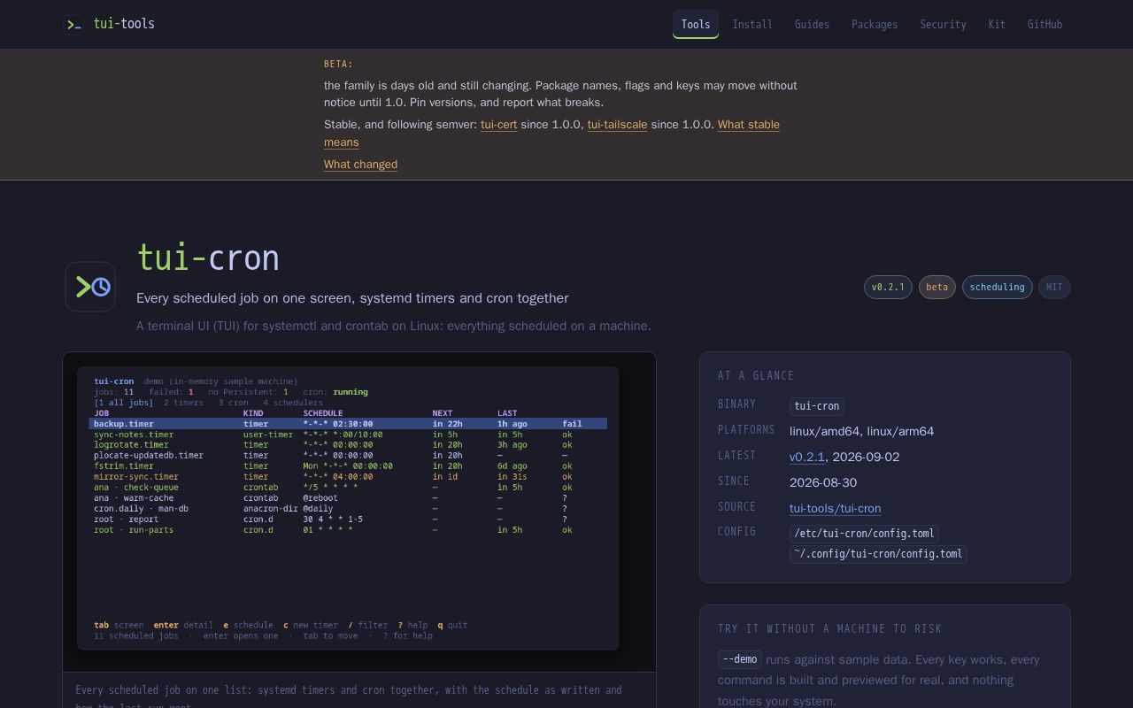 Preview of Tui Cron