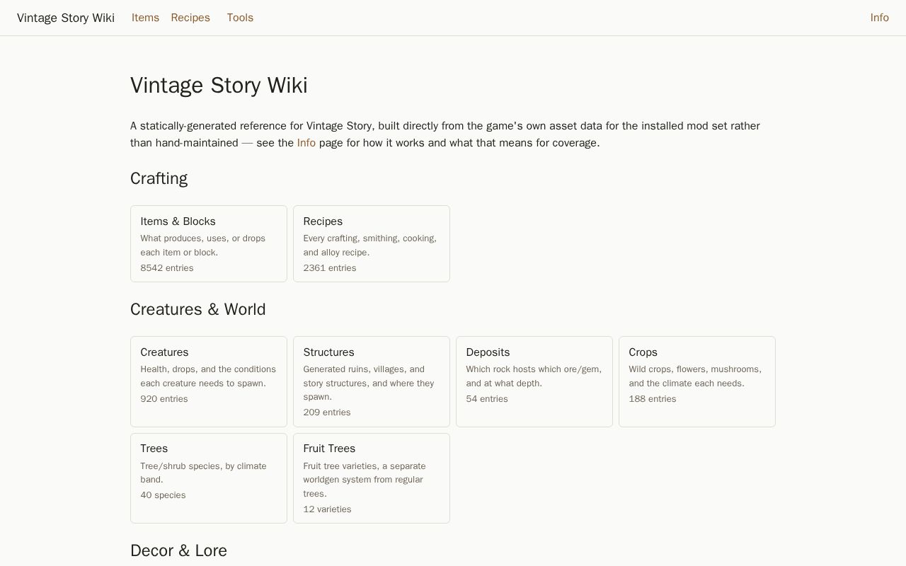 Preview of Vintage Story Wiki