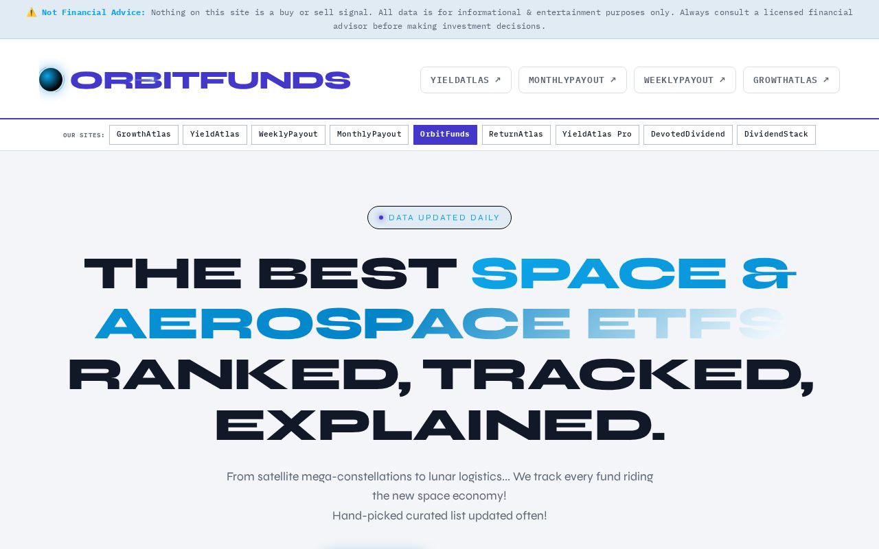 Preview of OrbitFunds — static GitHub Pages space ETF site