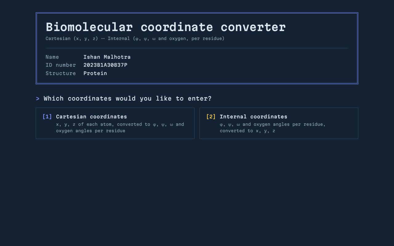 Preview of Biomolecular coordinate converter