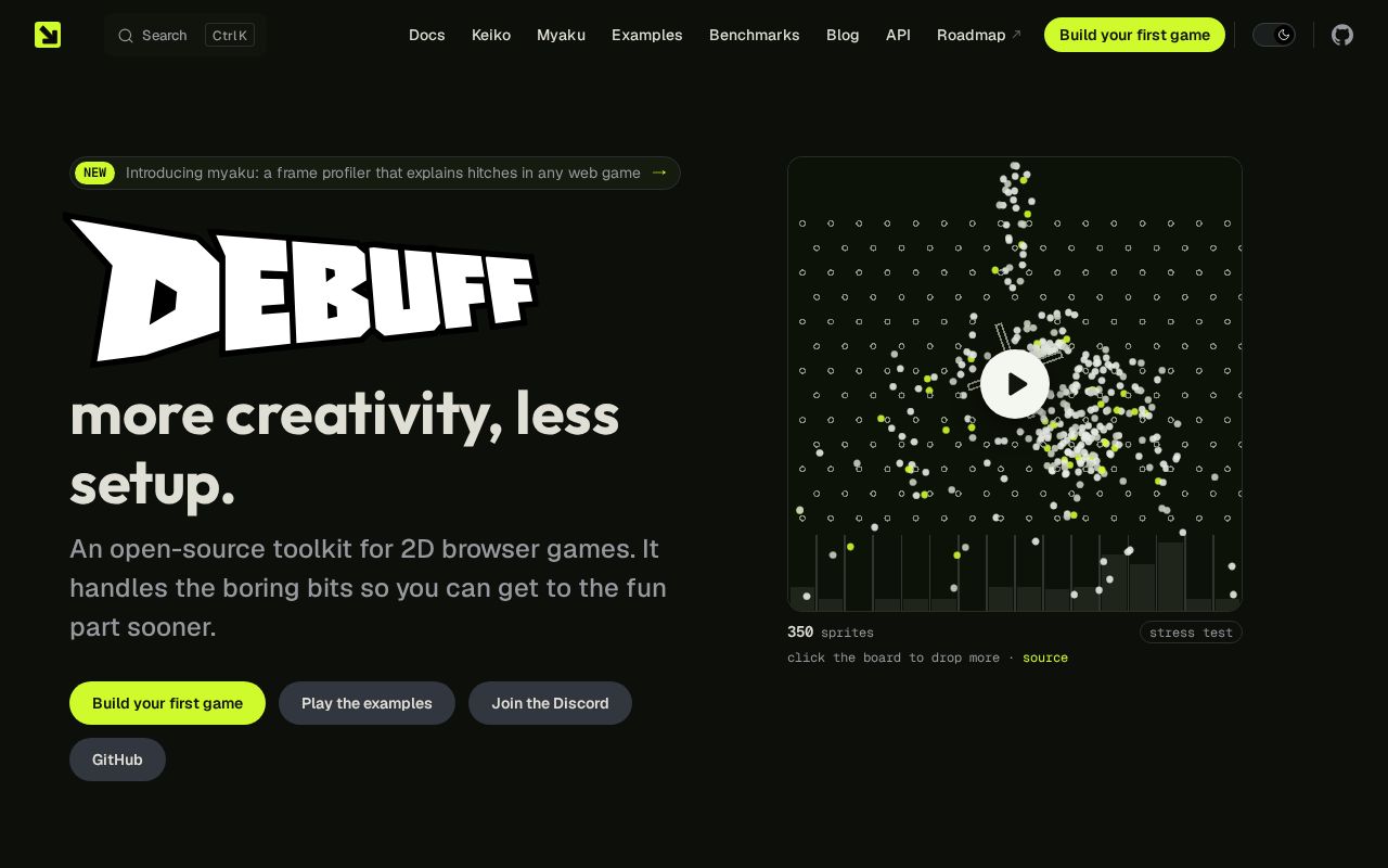 Preview of debuff, a 2D web game toolkit