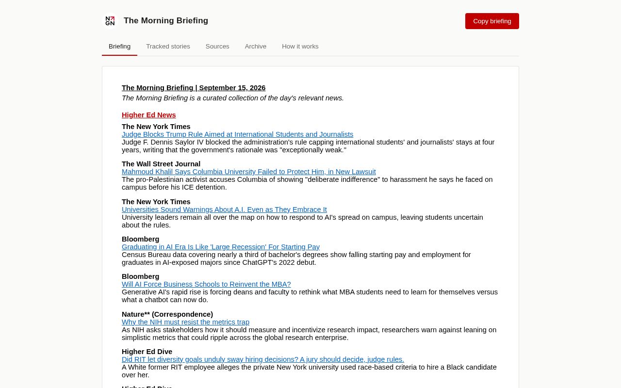 Preview of The Morning Briefing — daily higher ed news digest automation