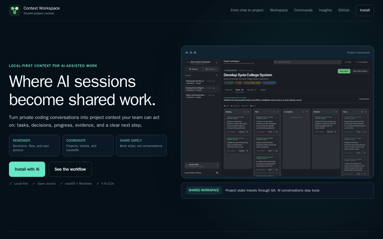 Preview of Local-first continuity and recall for AI coding sessions