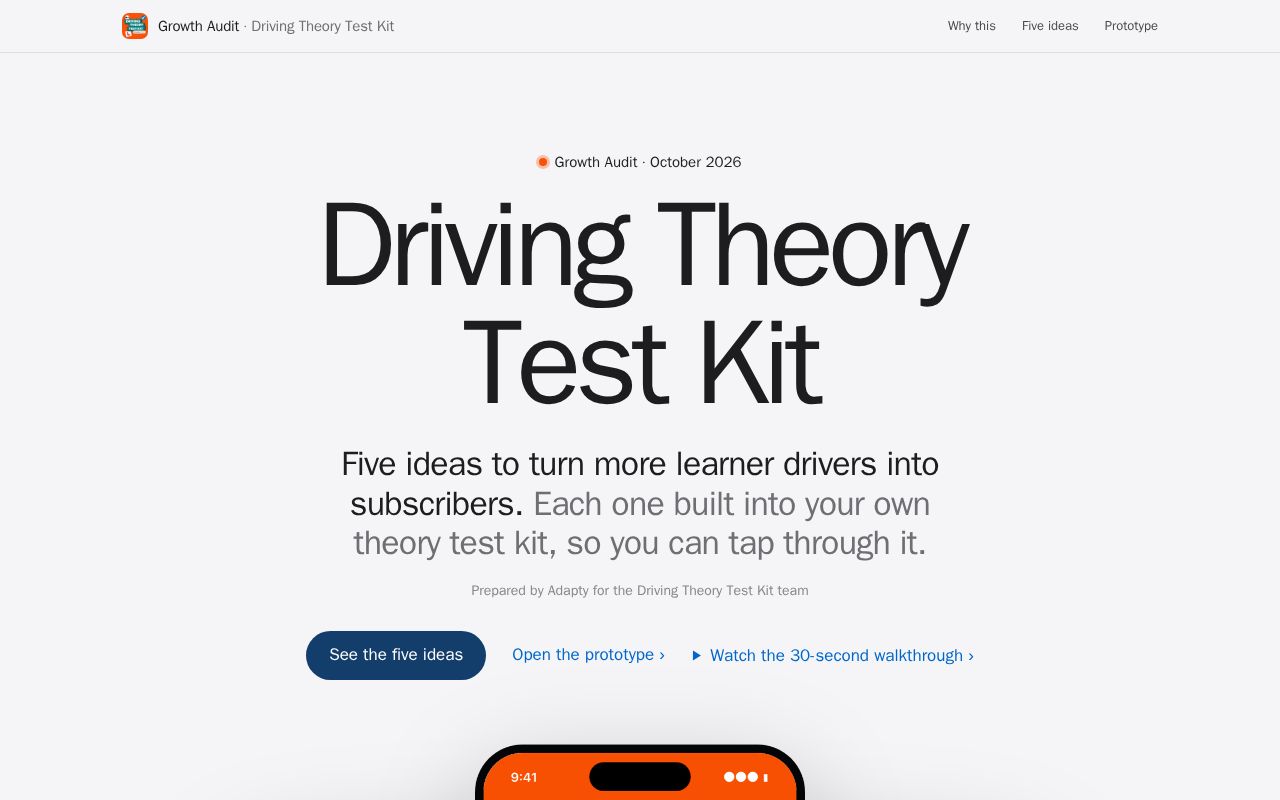 Preview of Driving Theory Test Kit Growth Audit