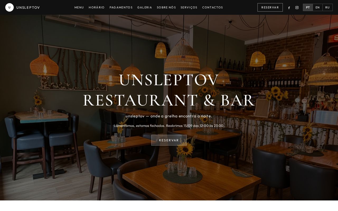 Preview of Portfolio demo — UNSLEPTOV restaurant (eatbu-style). Fictional venue.