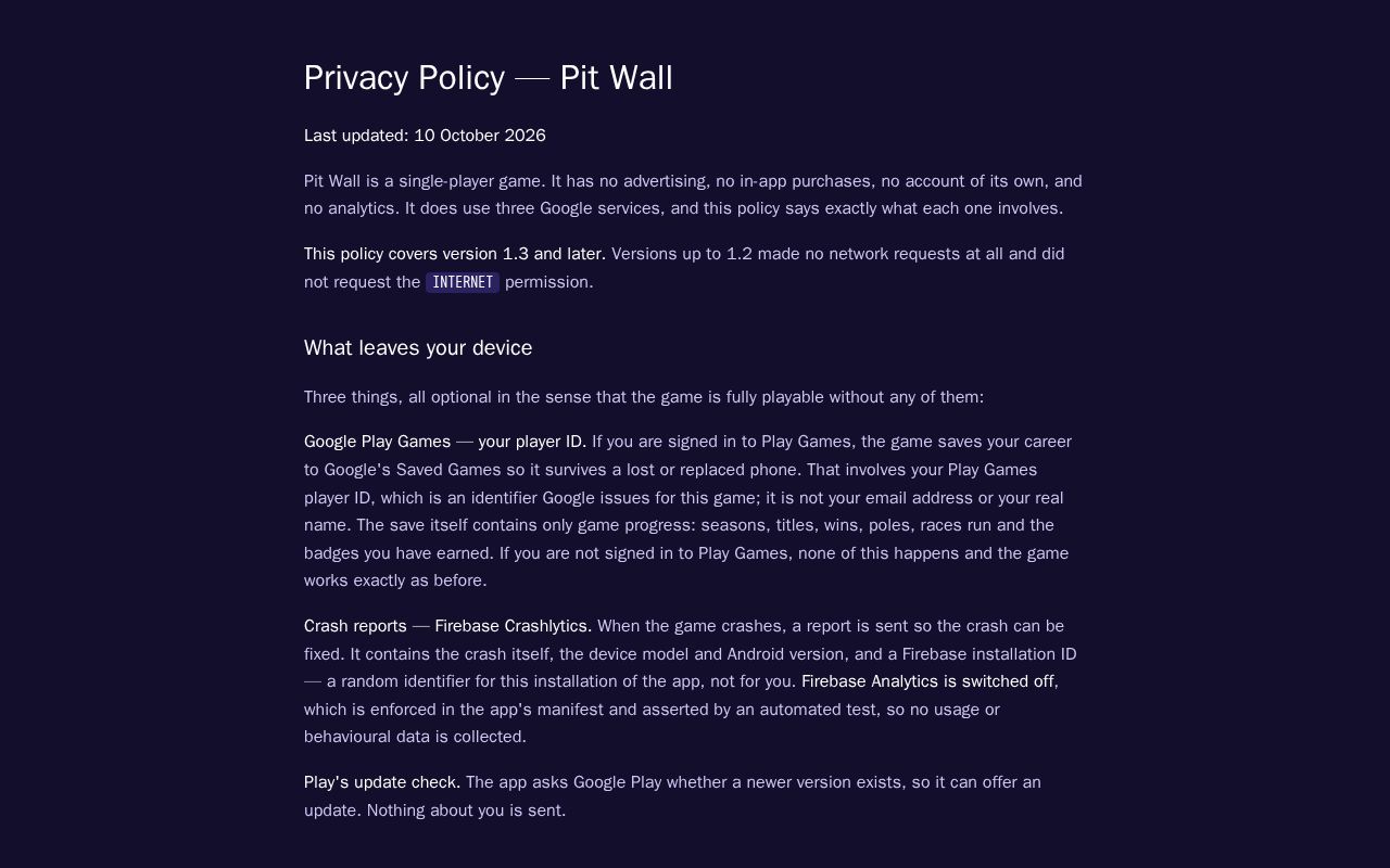 Preview of Pit Wall