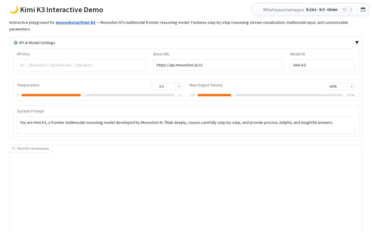 Preview of Kimi K3 Reasoning & Vision Demo