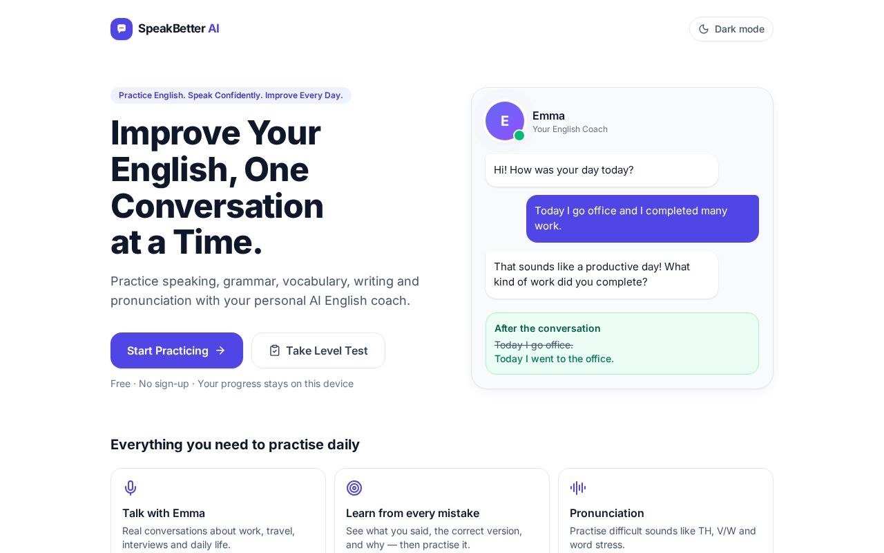 Preview of SpeakBetter AI
