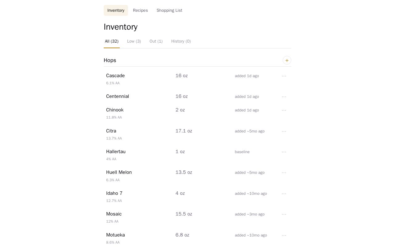Preview of tracking ingredients for homebrewing