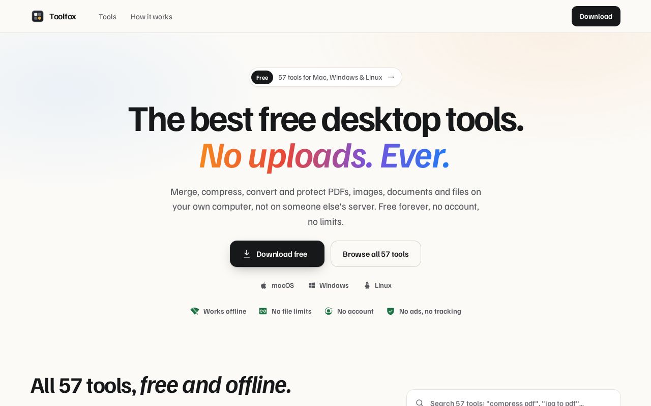 Preview of Free Desktop PDF & Image Tools, No Upload