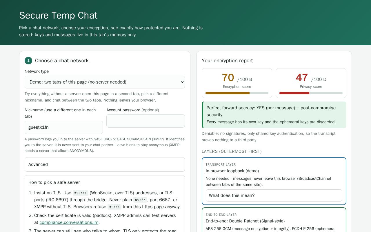 Preview of Secure Temp Pidgen Chat