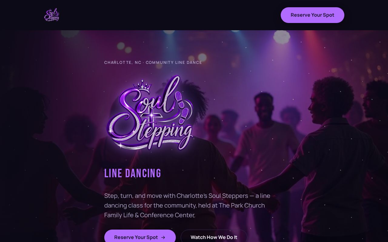 Preview of Soul Steppers line dancing landing page — Charlotte, NC (standalone static site)