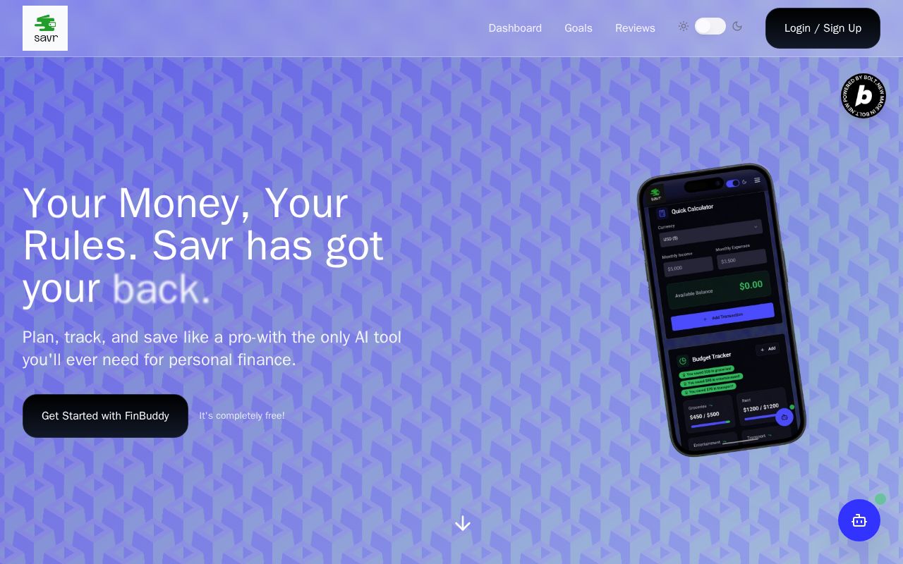 Preview of Savr- AI Finance tracker