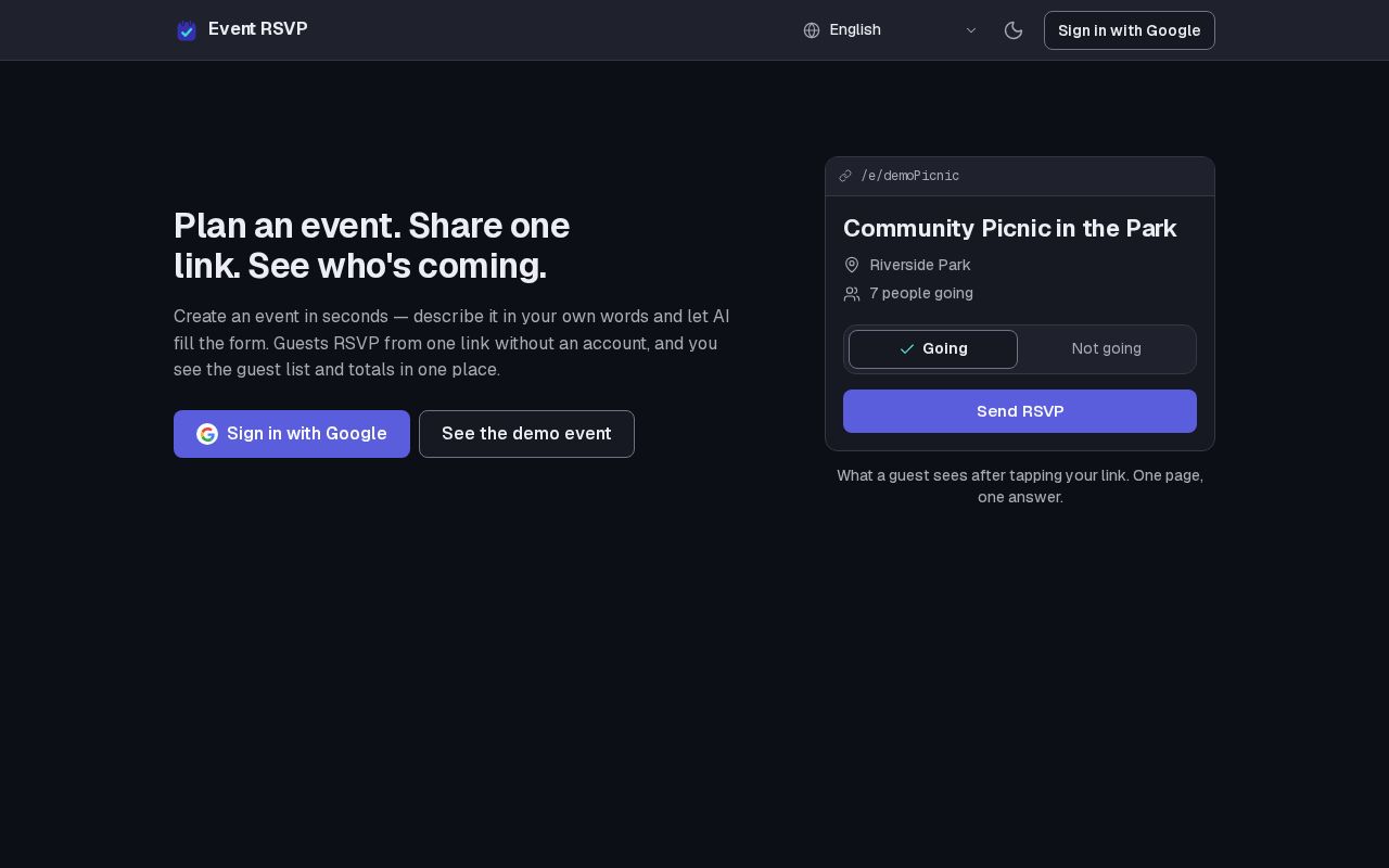 Preview of Event Rsvp App
