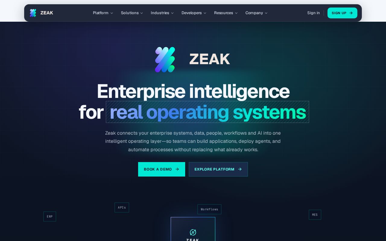 Preview of Zeak enterprise intelligence marketing website