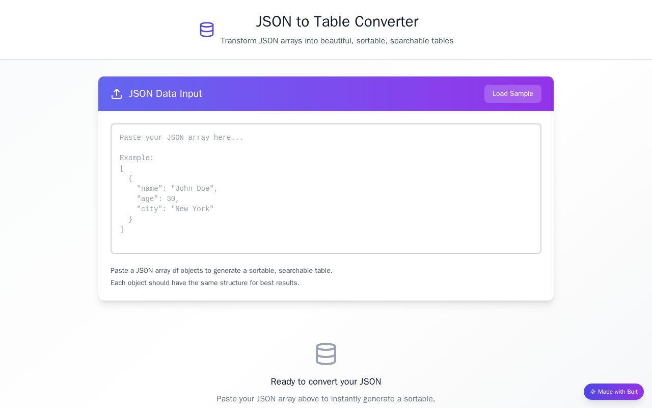 Preview of JsonifyTable