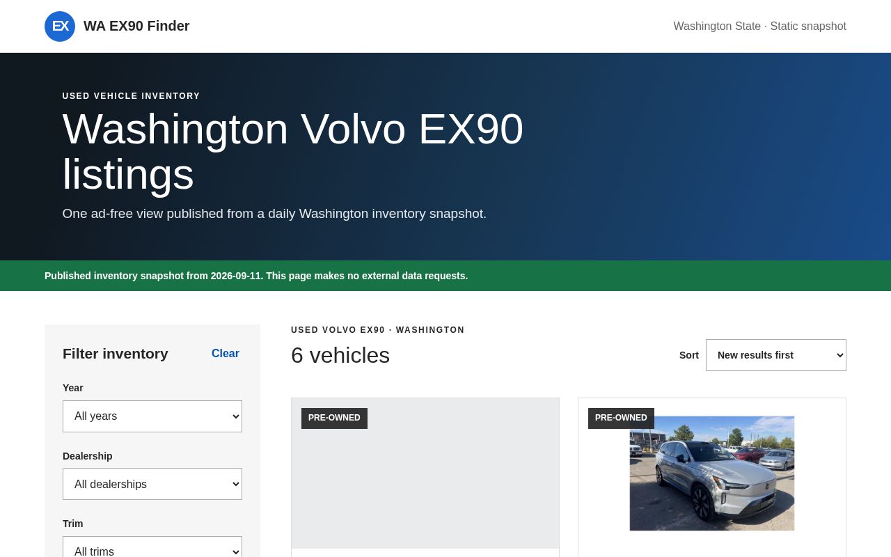 Preview of Ad-free Washington Volvo EX90 inventory finder