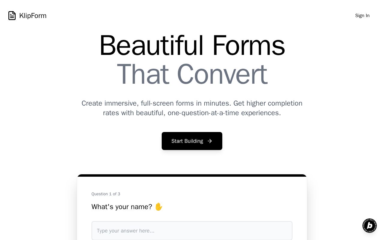 Preview of KlipForm - Beautiful Forms and Surveys