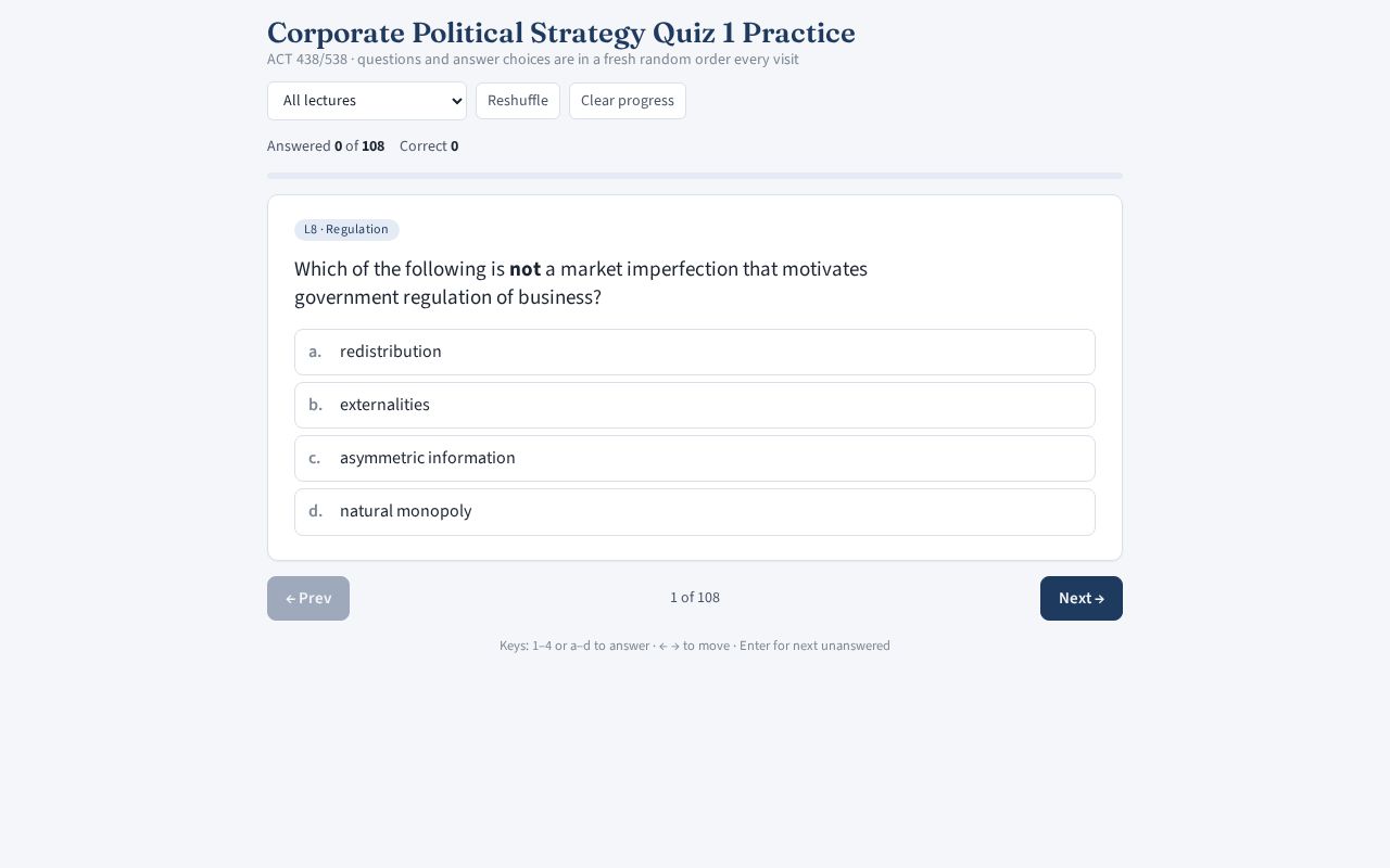 Preview of Corporate Political Strategy Quiz 1 Practice