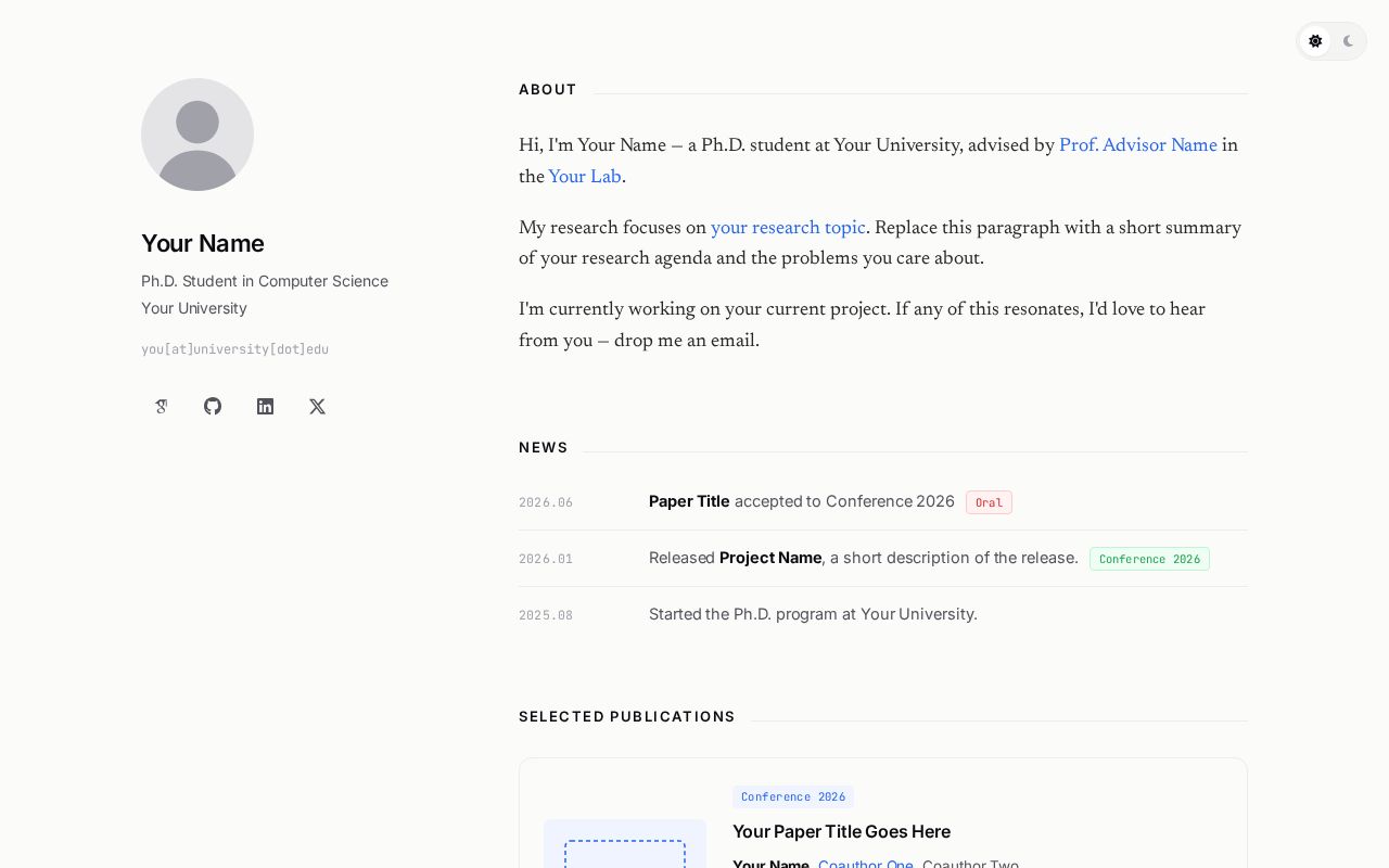 Preview of Academic Homepage Template