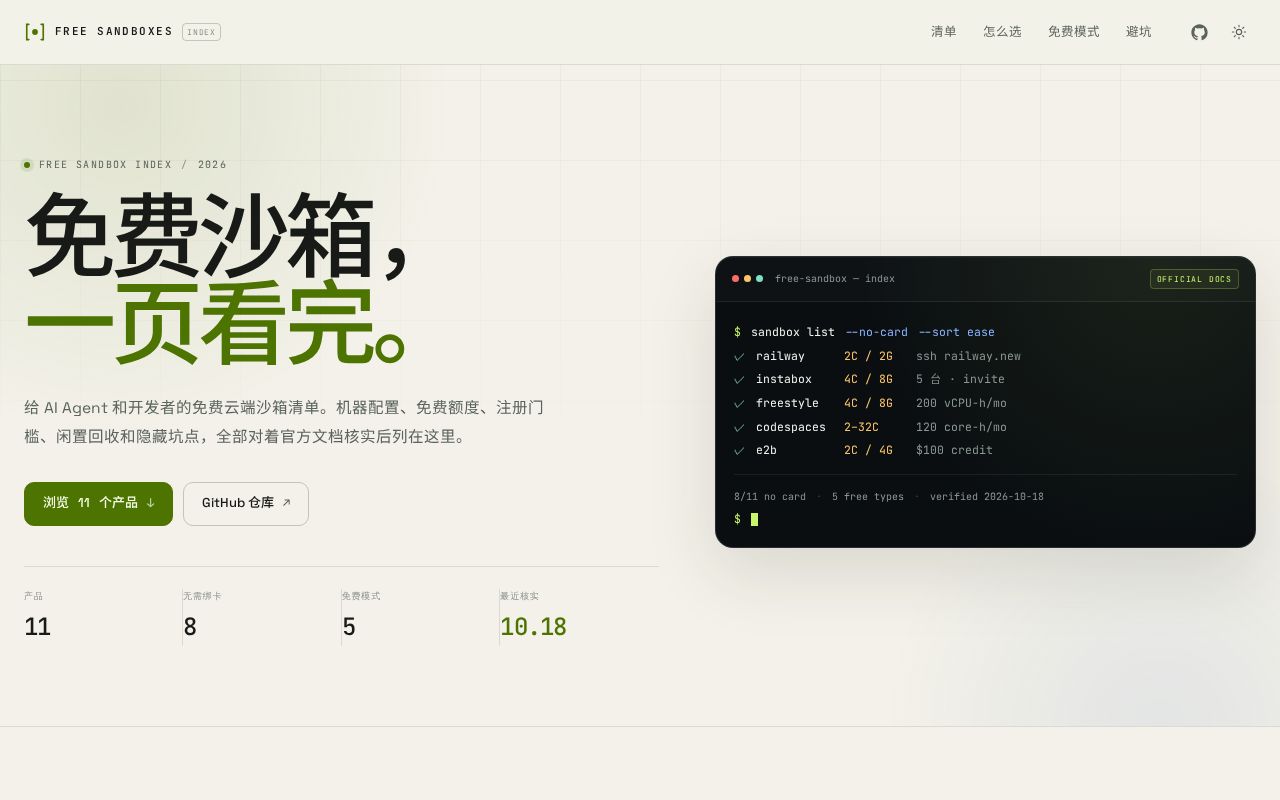 Preview of Free Sandboxes