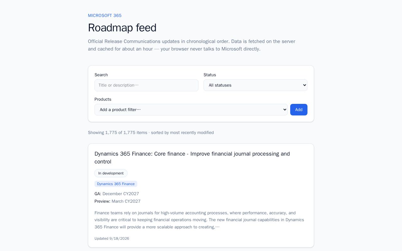 Preview of M365 Roadmap Feed