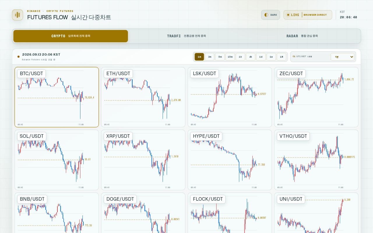 Preview of Real-time Binance USDS-M futures multi-chart dashboard (Next.js)