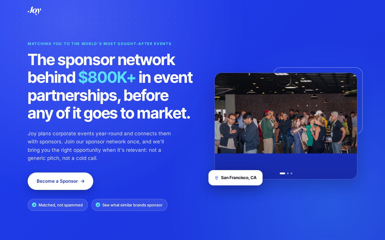 Preview of Sponsor networking landing page/survey/backend