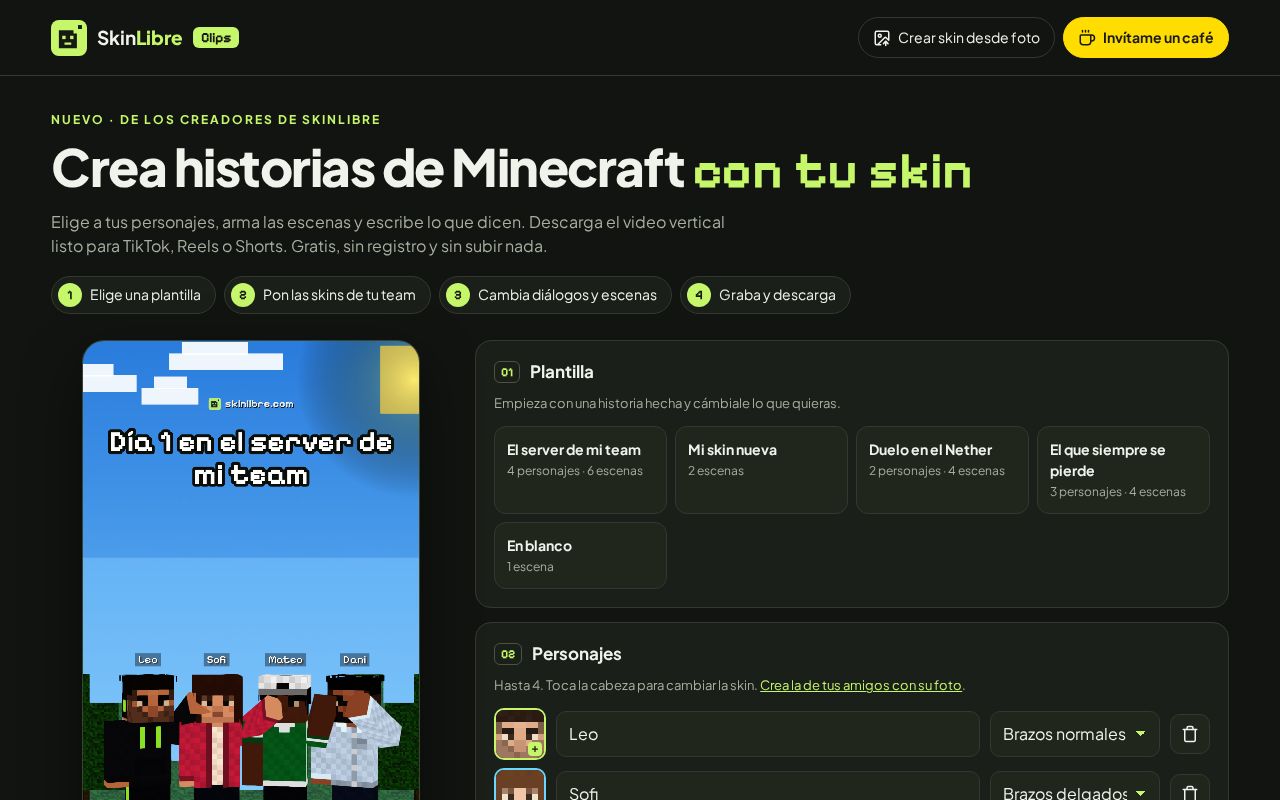 Preview of Crea videos de Minecraft con tu skin gratis