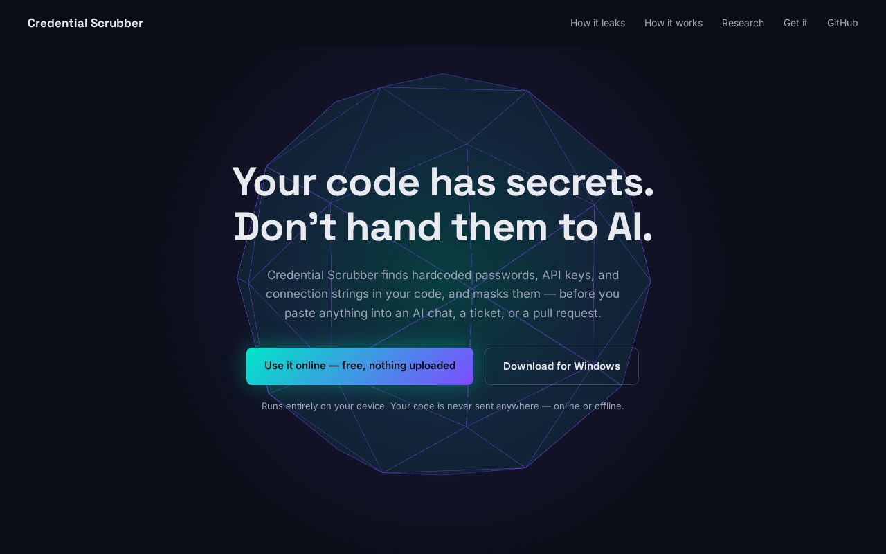 Preview of Credential Scrubber Site