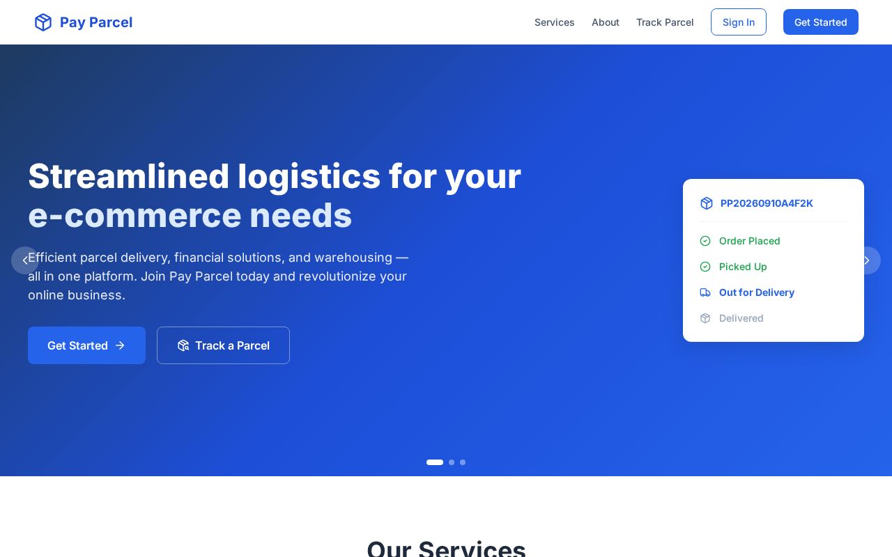 Preview of Payparcel Frontend