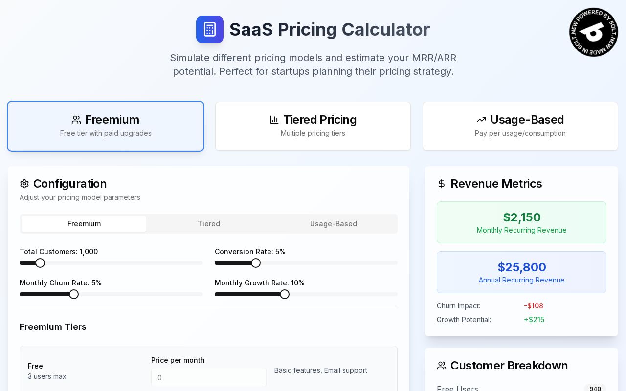 Preview of SaaS Pricing Calculator