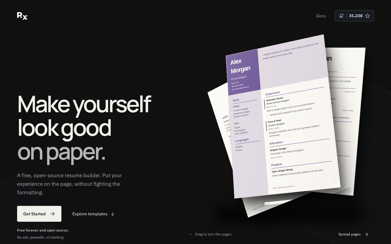 Preview of Reactive Resume — A free and open-source resume builder