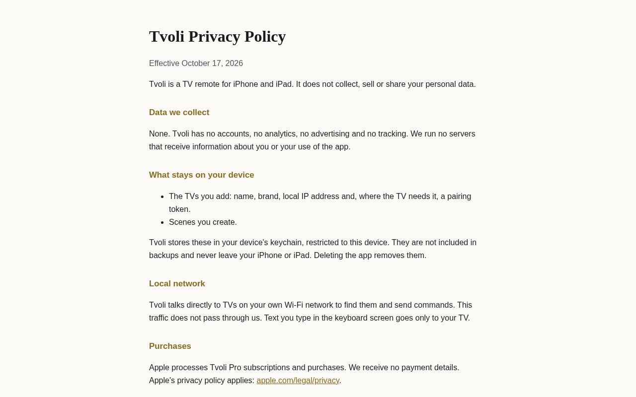 Preview of Tvoli Privacy