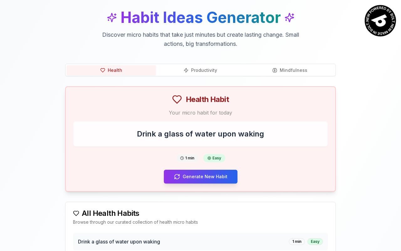Preview of Habit Ideas Generator