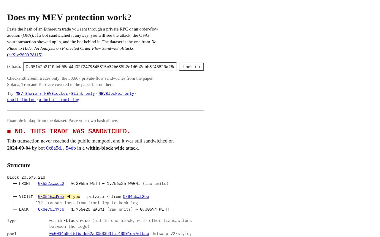 Preview of Does My Mev Protection Work