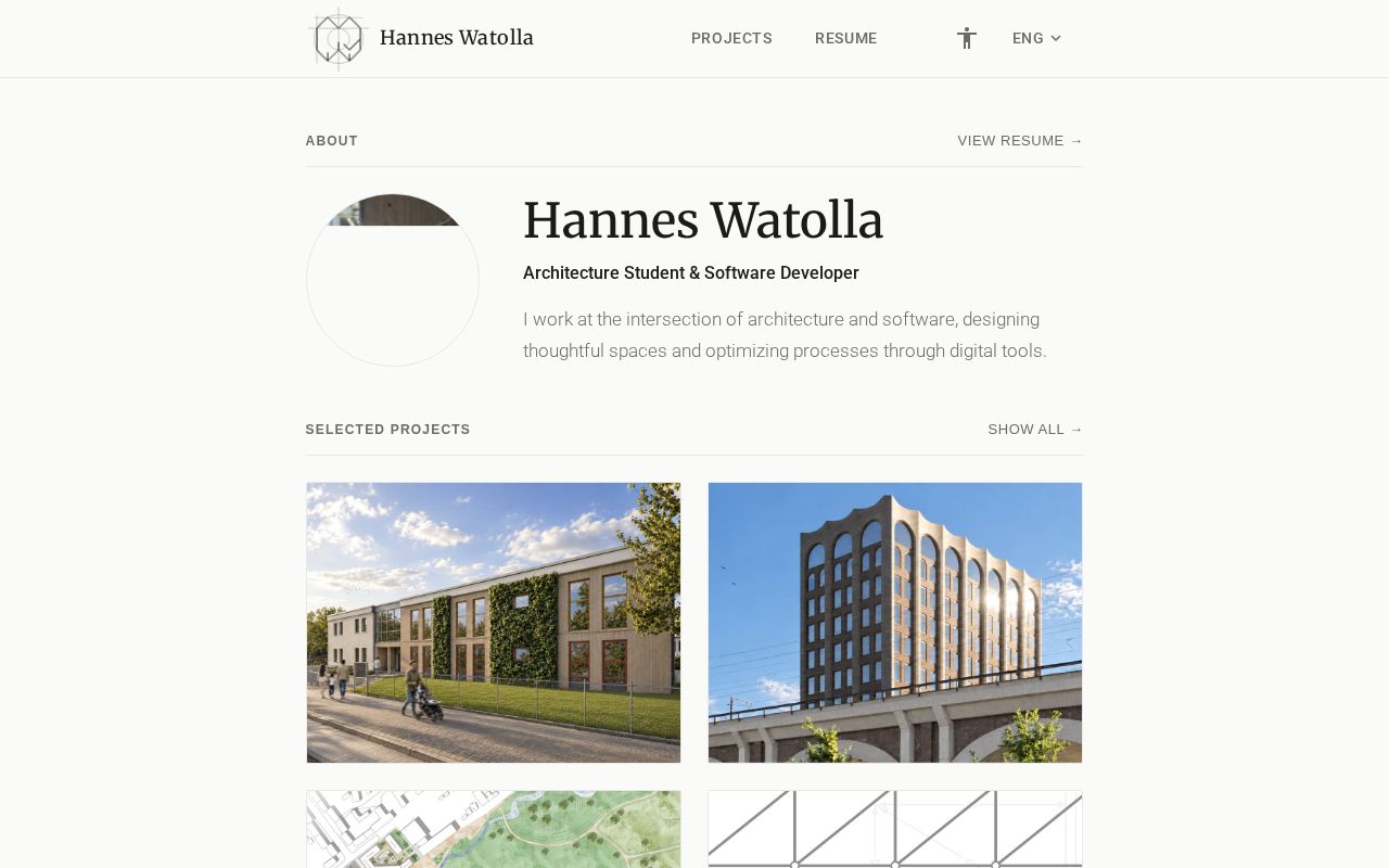 Preview of Architectural portfolio site for Hannes Watolla