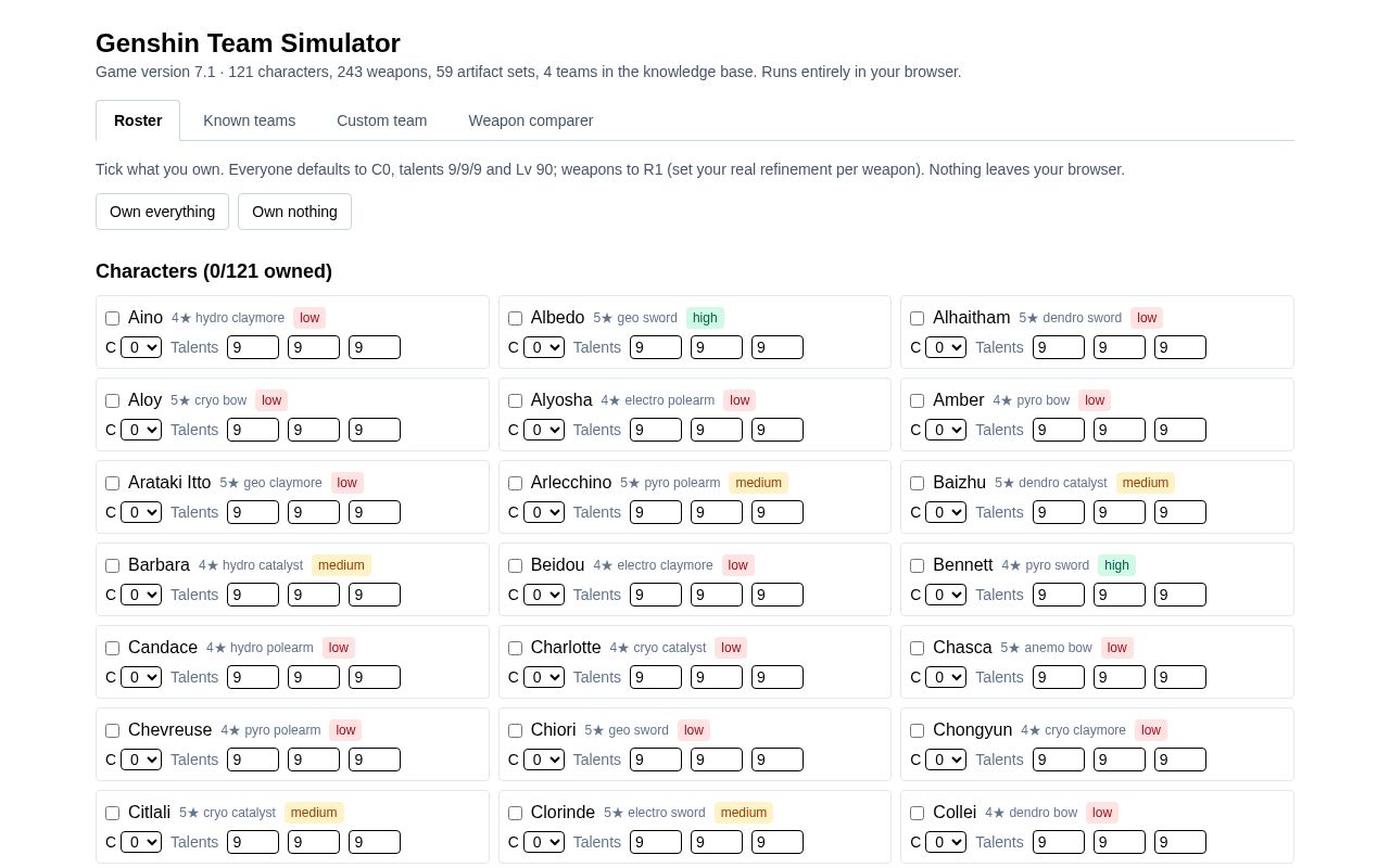Preview of Genshin Simulator