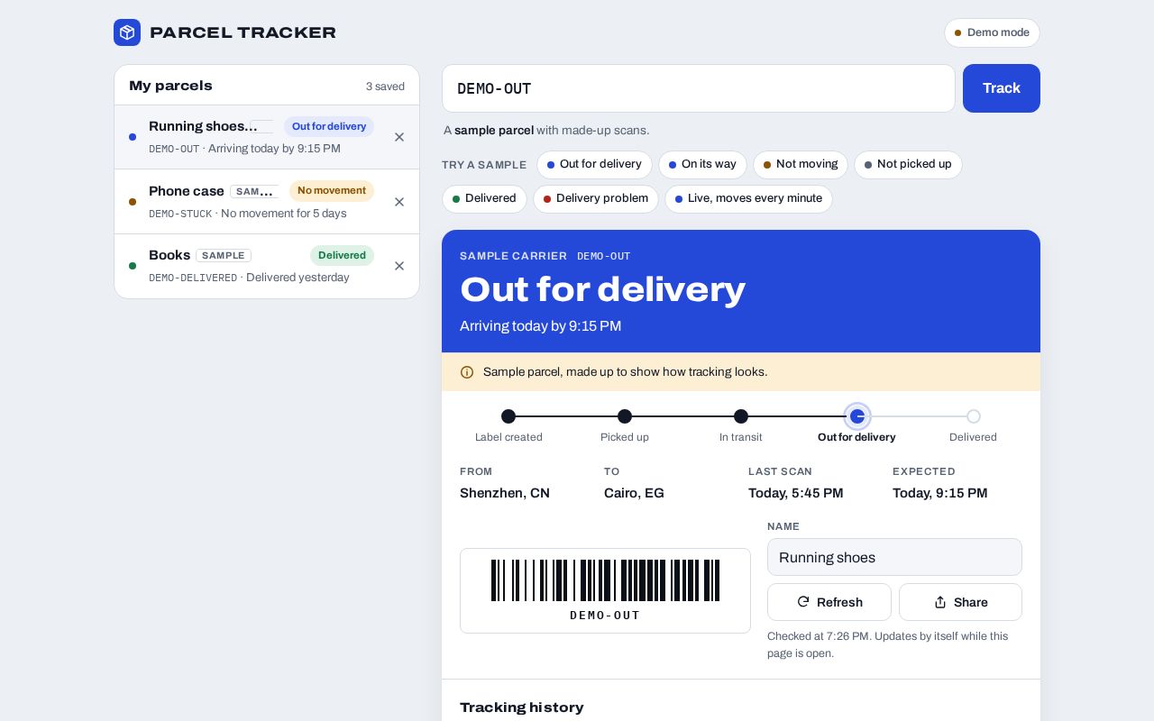 Preview of Parcel Tracker