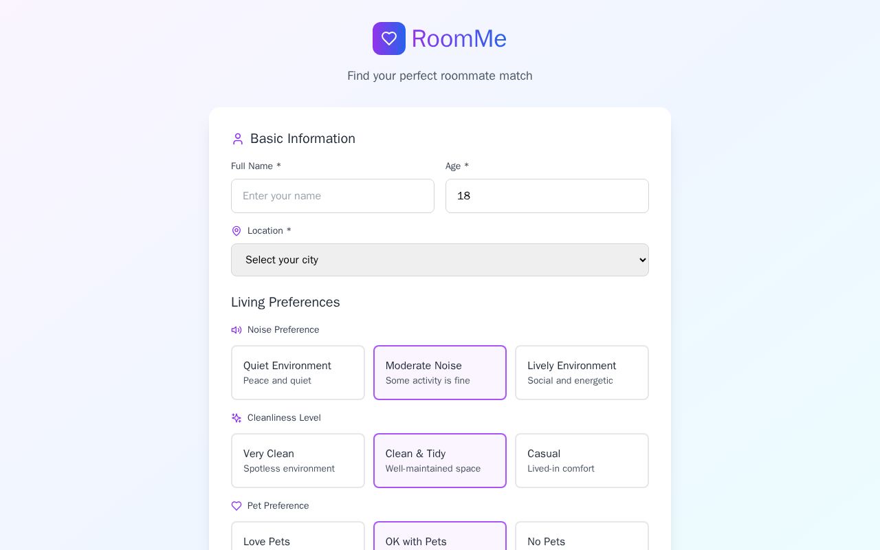 Preview of RoomMe - Roommate Matching Solution