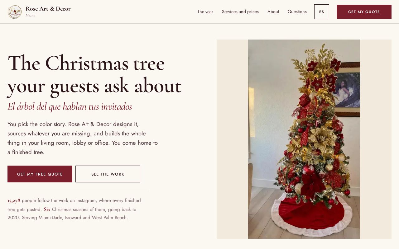 Preview of Rose Art & Decor - Christmas tree design & installation, Miami. Built by Cross Designs.