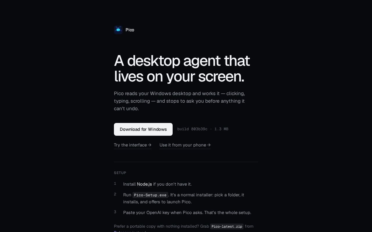 Preview of Personal Pico desktop agent downloads