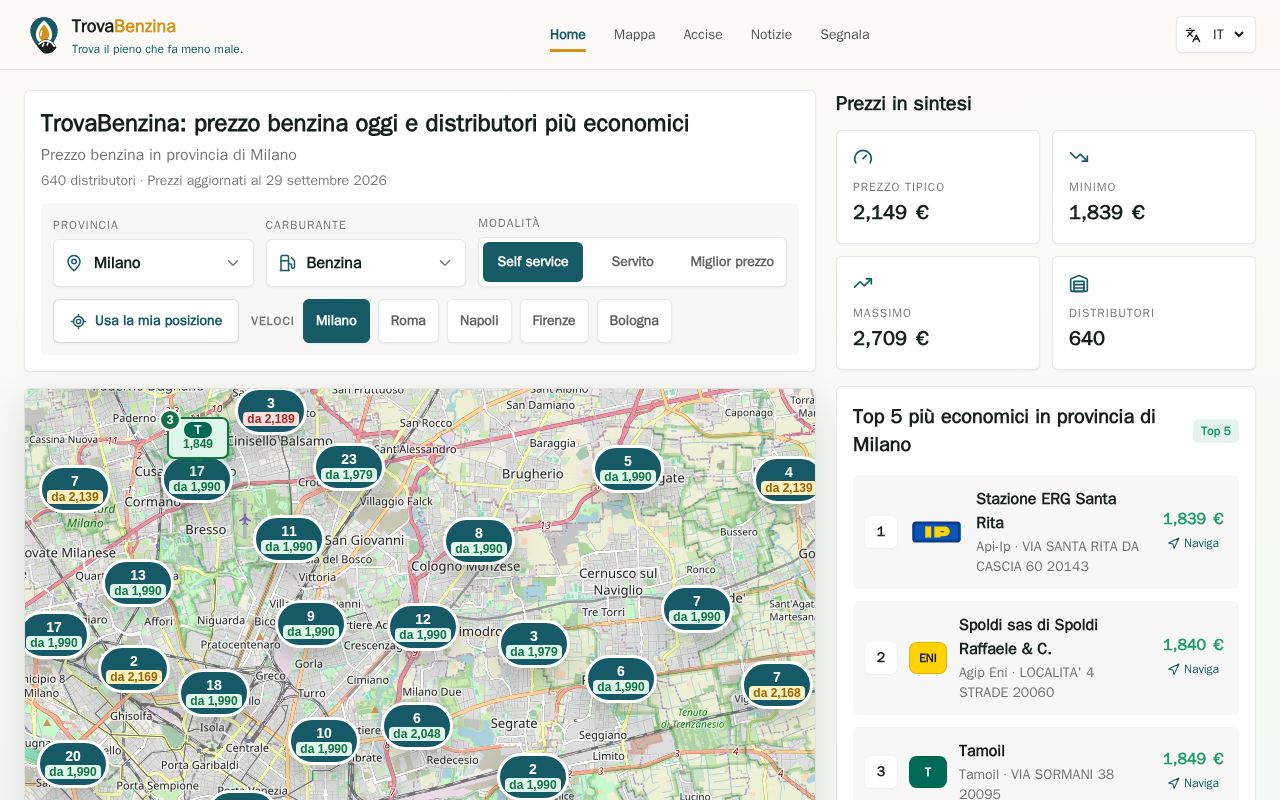 Preview of TrovaBenzina Frontend