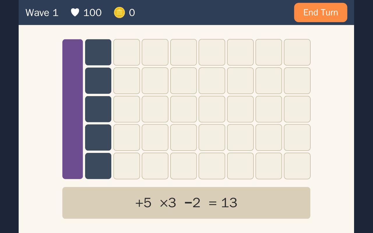 Preview of Turn-based math lane-defense game for kids, built for iPad